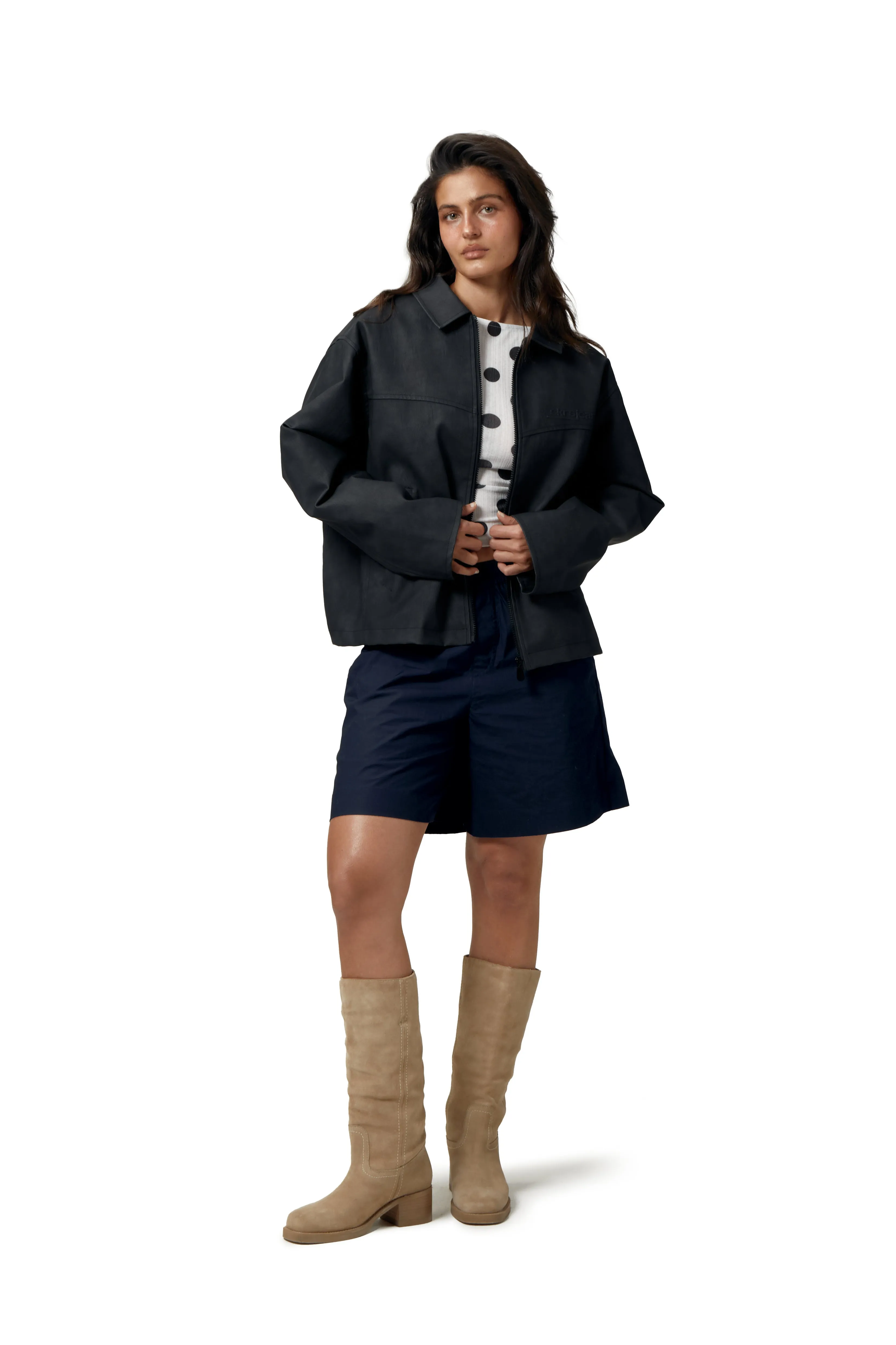 Bucks Vegan Leather Jacket Reflective accents Flexible Knit