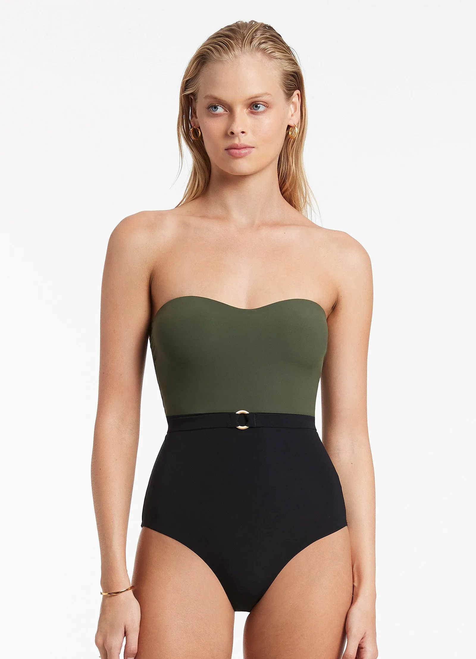 Multi Pocket Design Sunny Holiday Versa Bandeau One Piece - Olive