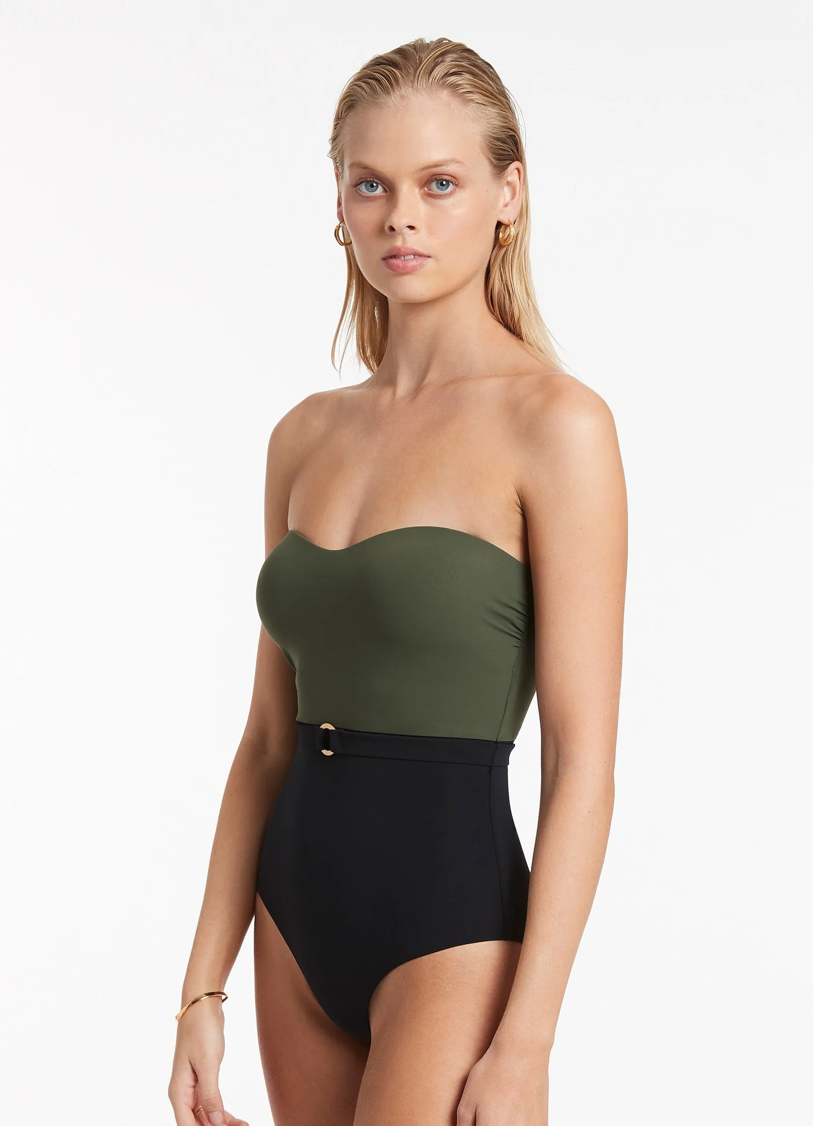 Tummy Control Panels Molded Cups Versa Bandeau One Piece - Olive