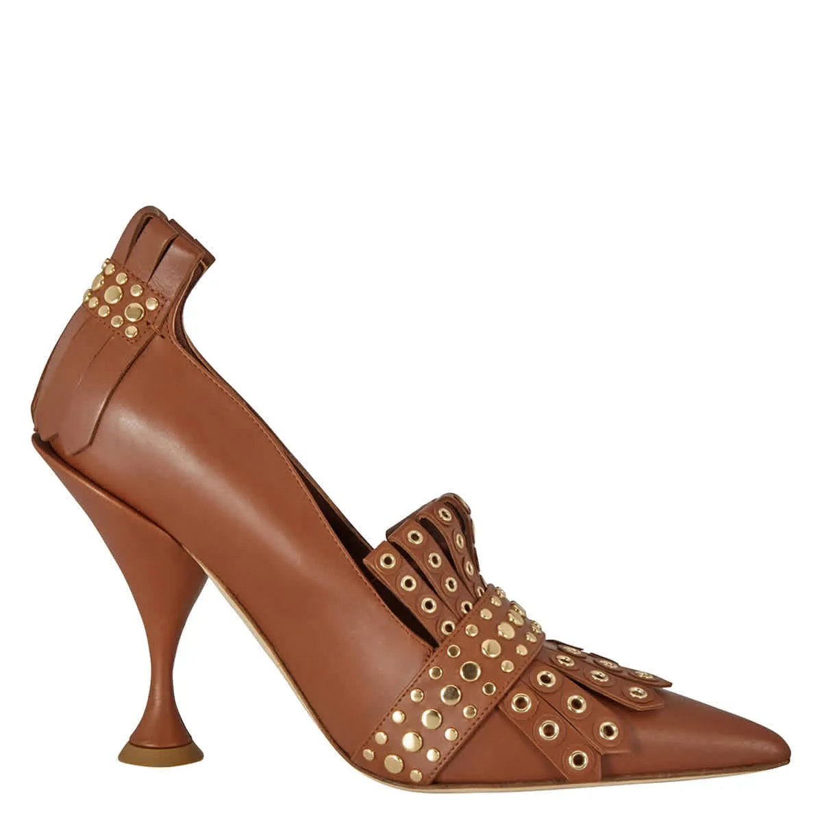 Beach Wedding Heels Chic Appeal Burberry Brown Studded Kiltie Fringe Leather Point Toe Pumps