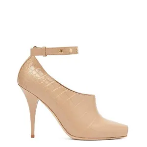 Designer Wedding Shoes Burberry Croc Embossed Leather Blyth Peep Toe Pumps, Brand Size 35 ( US Size 5 )