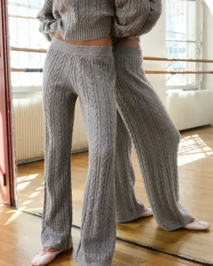 Cable Knit Straight Leg Trousers - Dark Grey Melange Soft Design