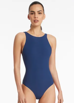 High Neck One Piece - Pacific Blue Shelf Bra