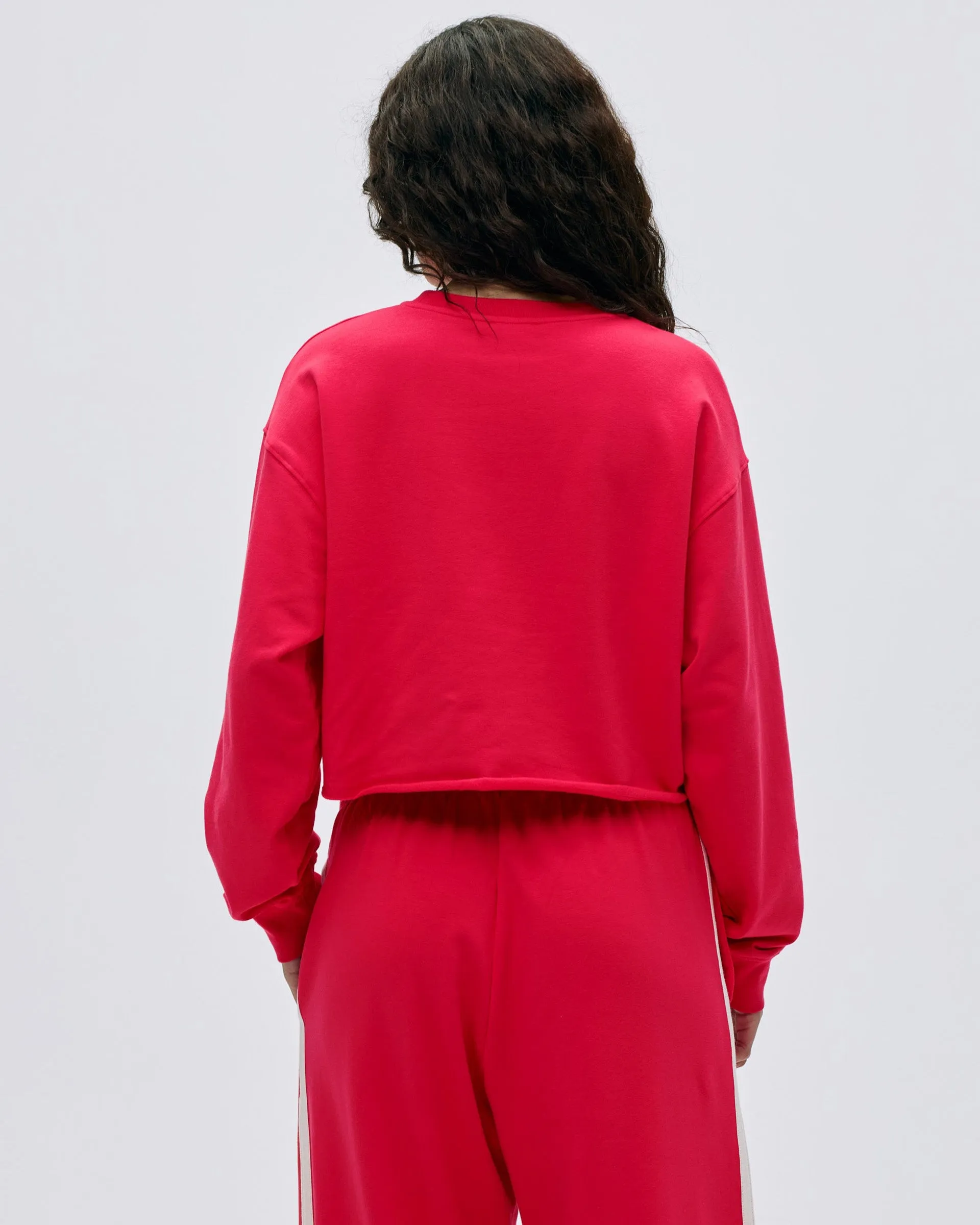 Campus Modal-Blend Crop Sweatshirt - Apple Red hook accents