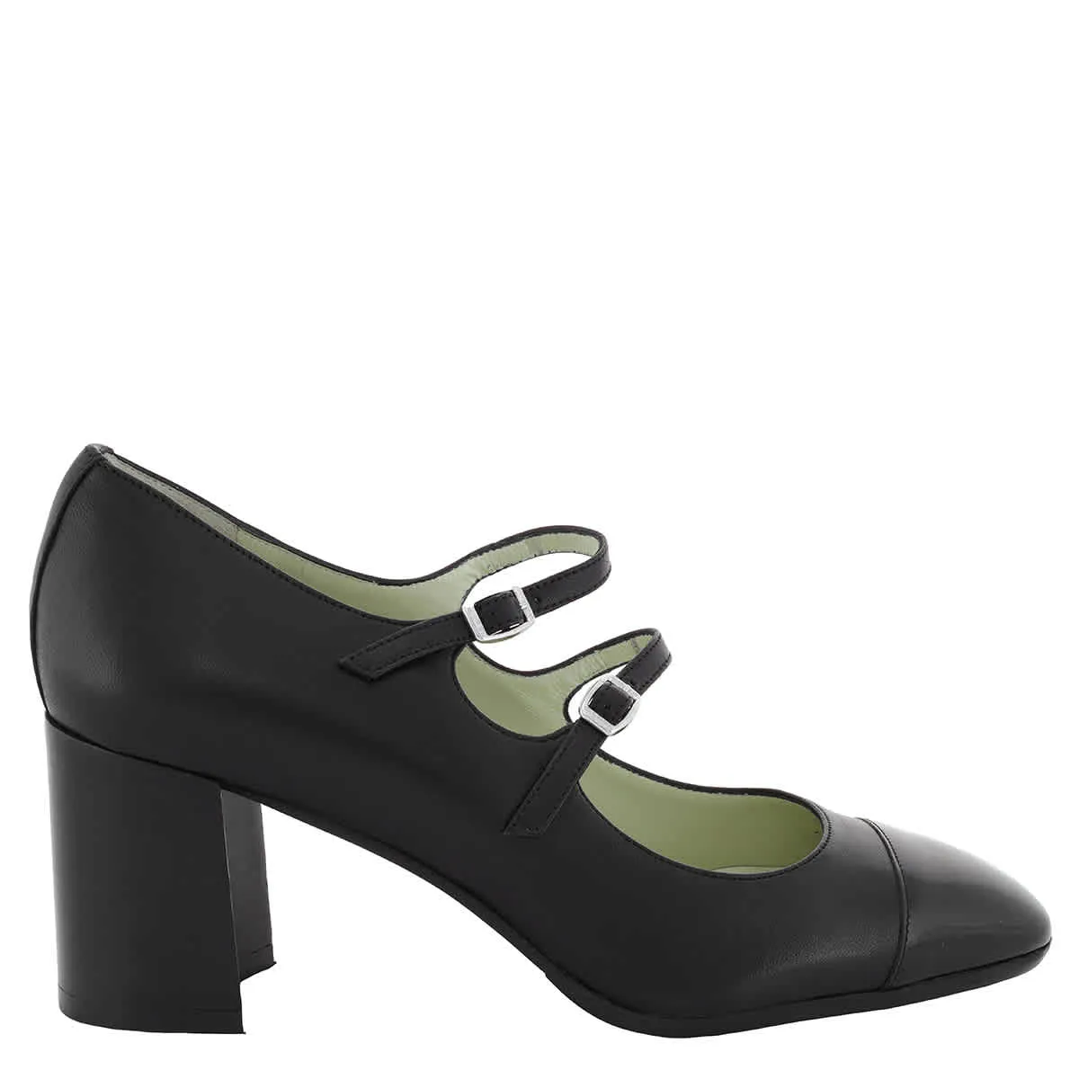 Carel Double Straps Leather Heel Pumps Leather Insole