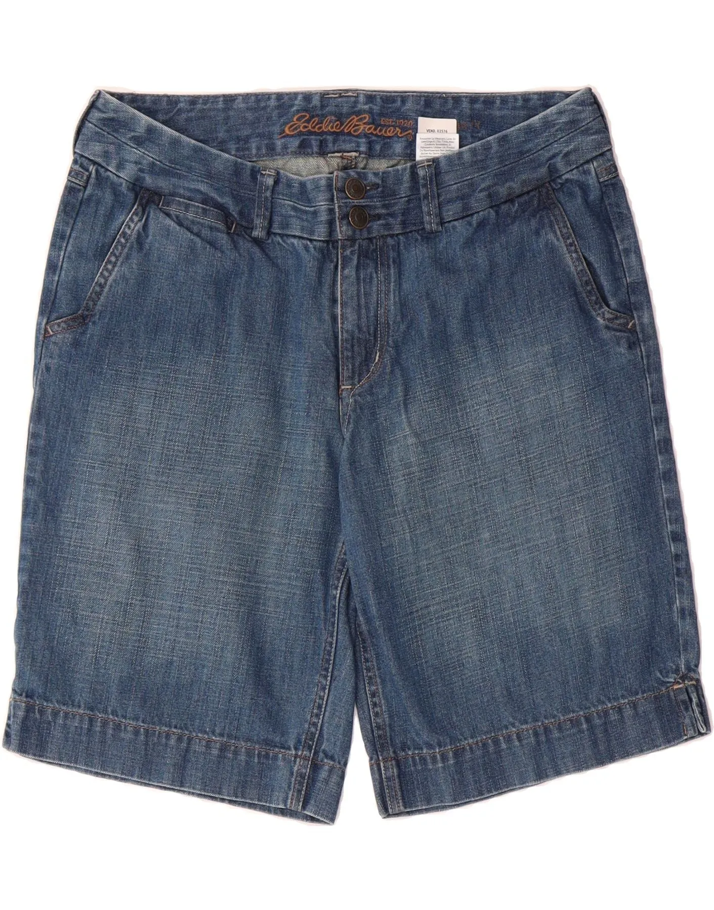 Bold Print Smart Appearance EDDIE BAUER Womens Curvy Denim Shorts US 10 Large W32  Blue Cotton