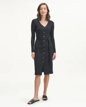 Spring-Season Smooth Outline Rib Button Front Dress