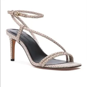 Open Toe Power Look Women's Nanine Sparkle Mesh Ankle Strap Heels In Metallic Nude Sparkle Mesh