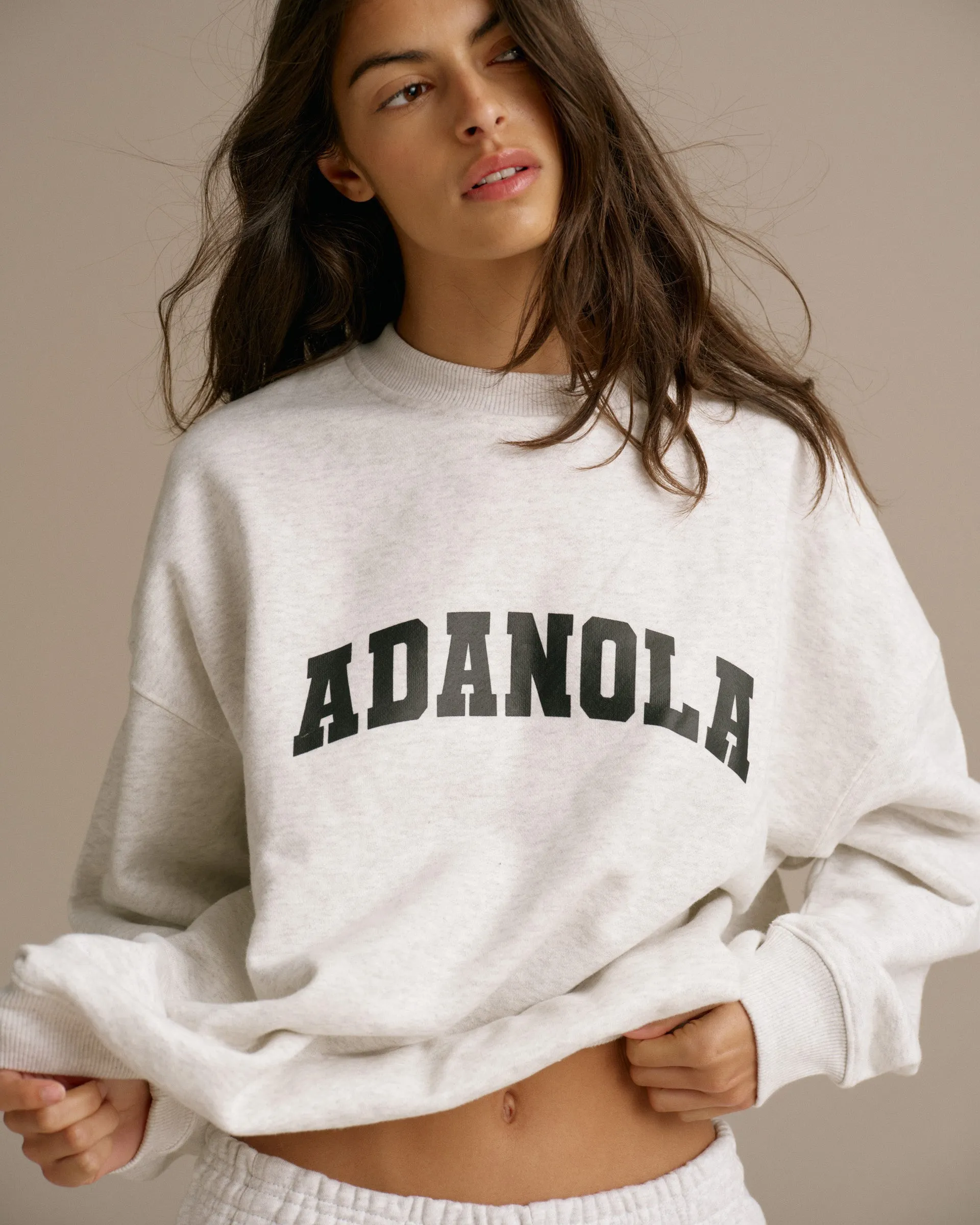 Varsity Oversized Sweatshirt - Light Grey Melange/Black Relaxed Layers