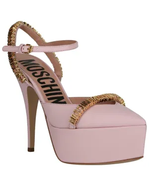 Square Toe Lace Up Moschino Leather Pump