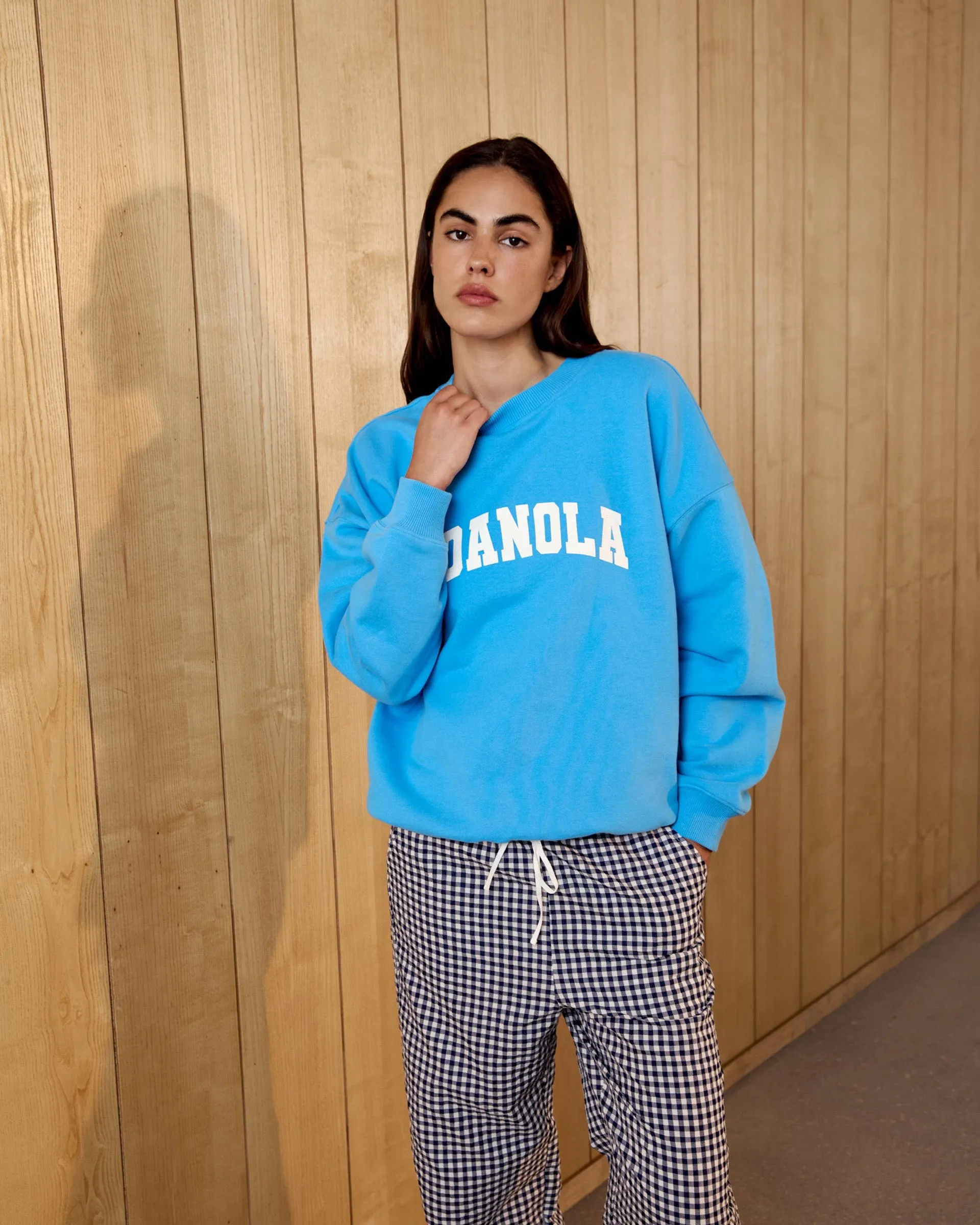 comfortable for sitting Varsity Oversized Sweatshirt - Capri Blue