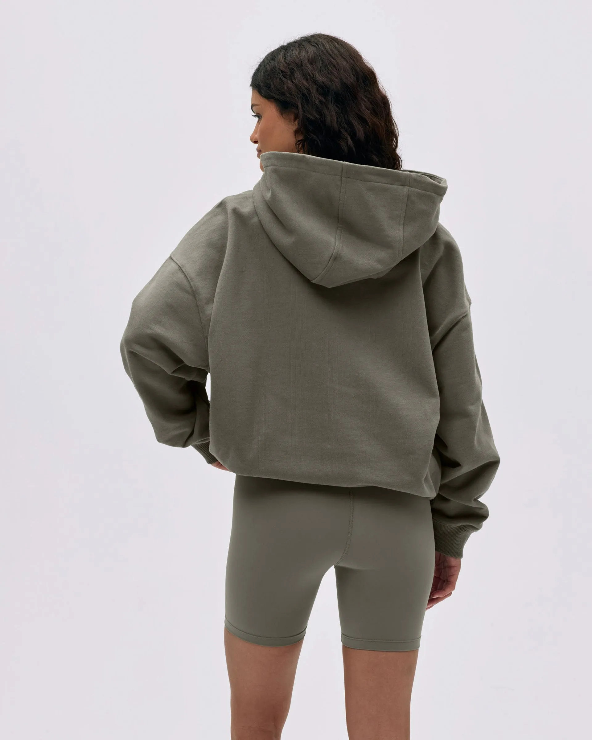 label accents Varsity Oversized Full Zip Hoodie - Olive Green/Marshmallow White