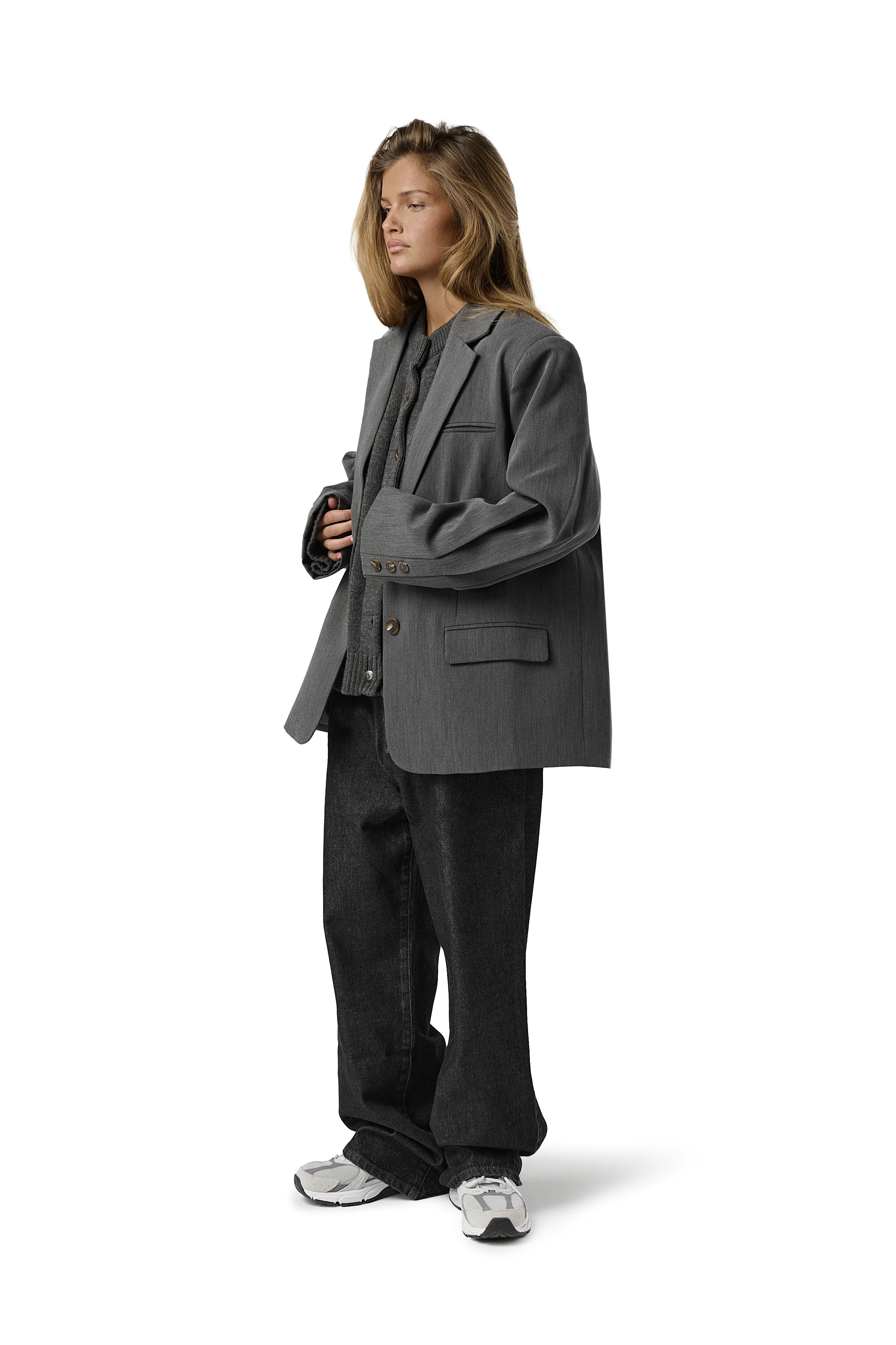 High Collar Structure Waterproof Material Fifth Blazer in Charcoal