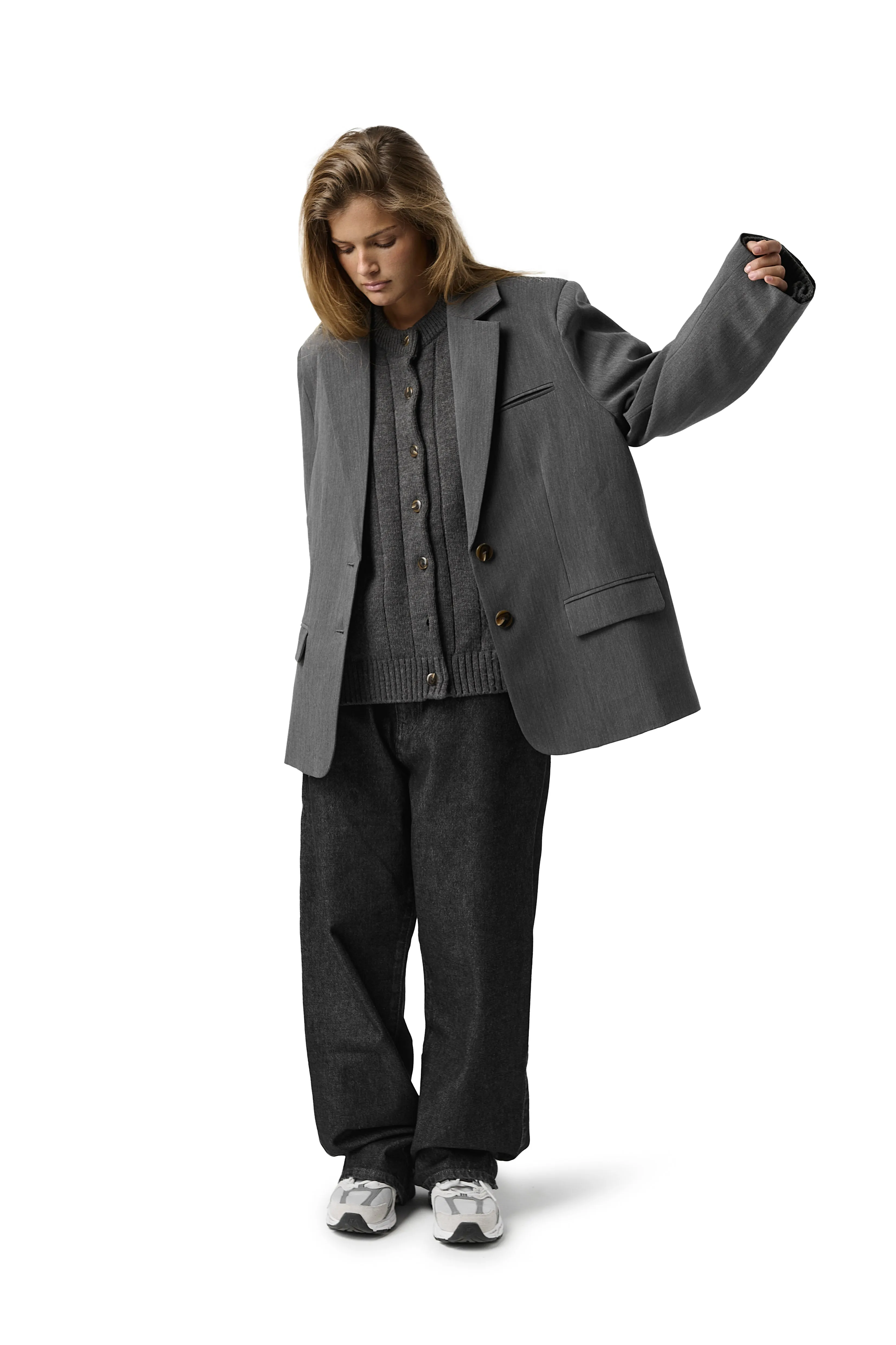 Layered Hem Design Fifth Blazer in Charcoal
