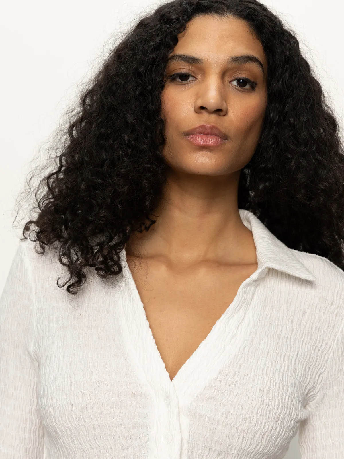 Formal Elegance Long Sleeve Textured Top Chalk