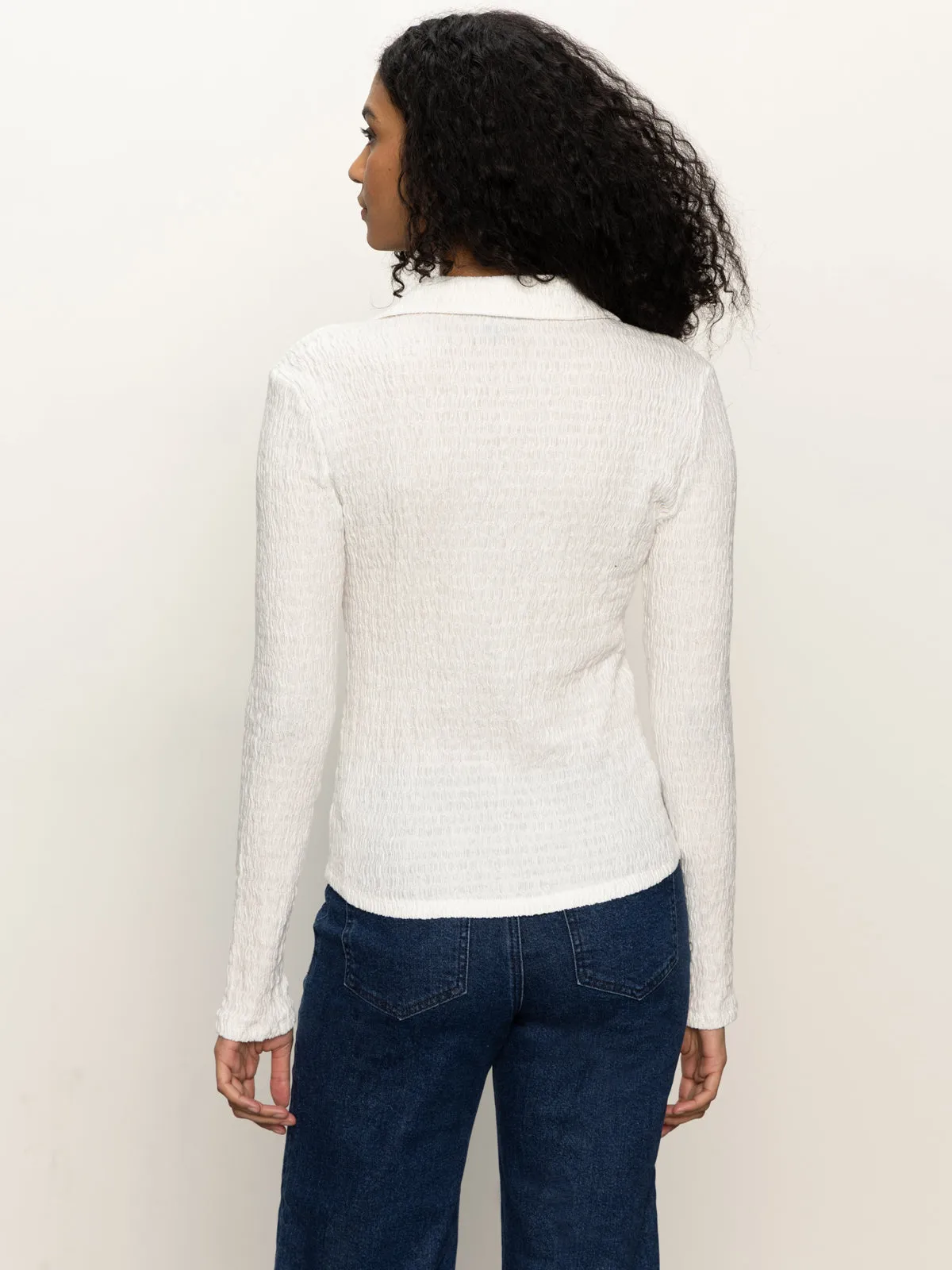 Comfortable Piece Minimalist Look Long Sleeve Textured Top Chalk