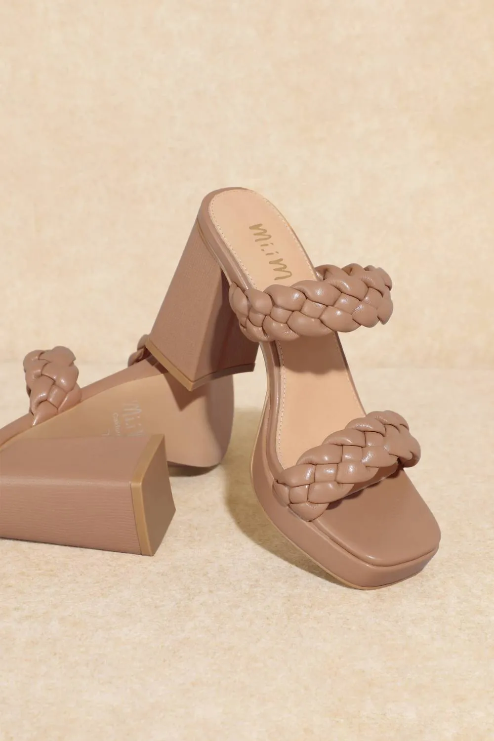 Comfy Bridal Heels Chloe Braided Strap Heels In Tan
