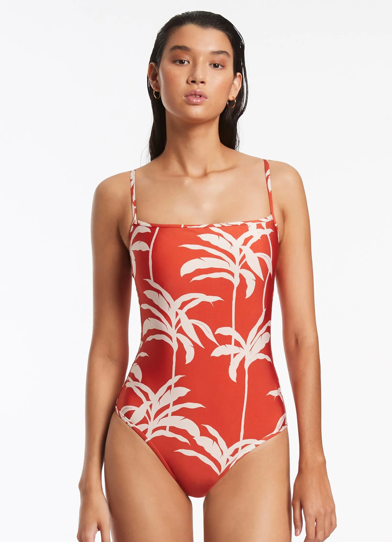 UPF Protection Swimwear Crochet-Accents Palme Minimal Tank One Piece - Cherry