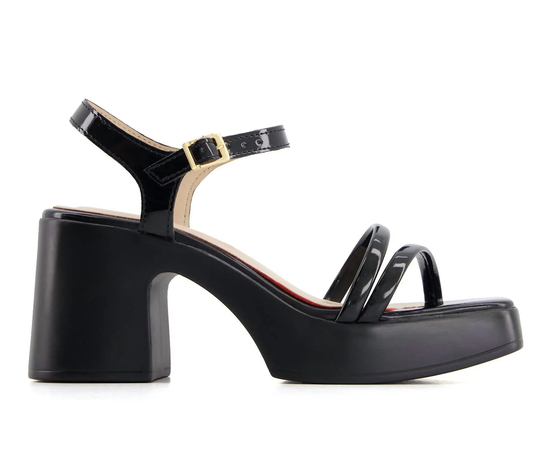 Shock Resistant Polished Style Women's Ankle Strap Heeled Sandals In Black