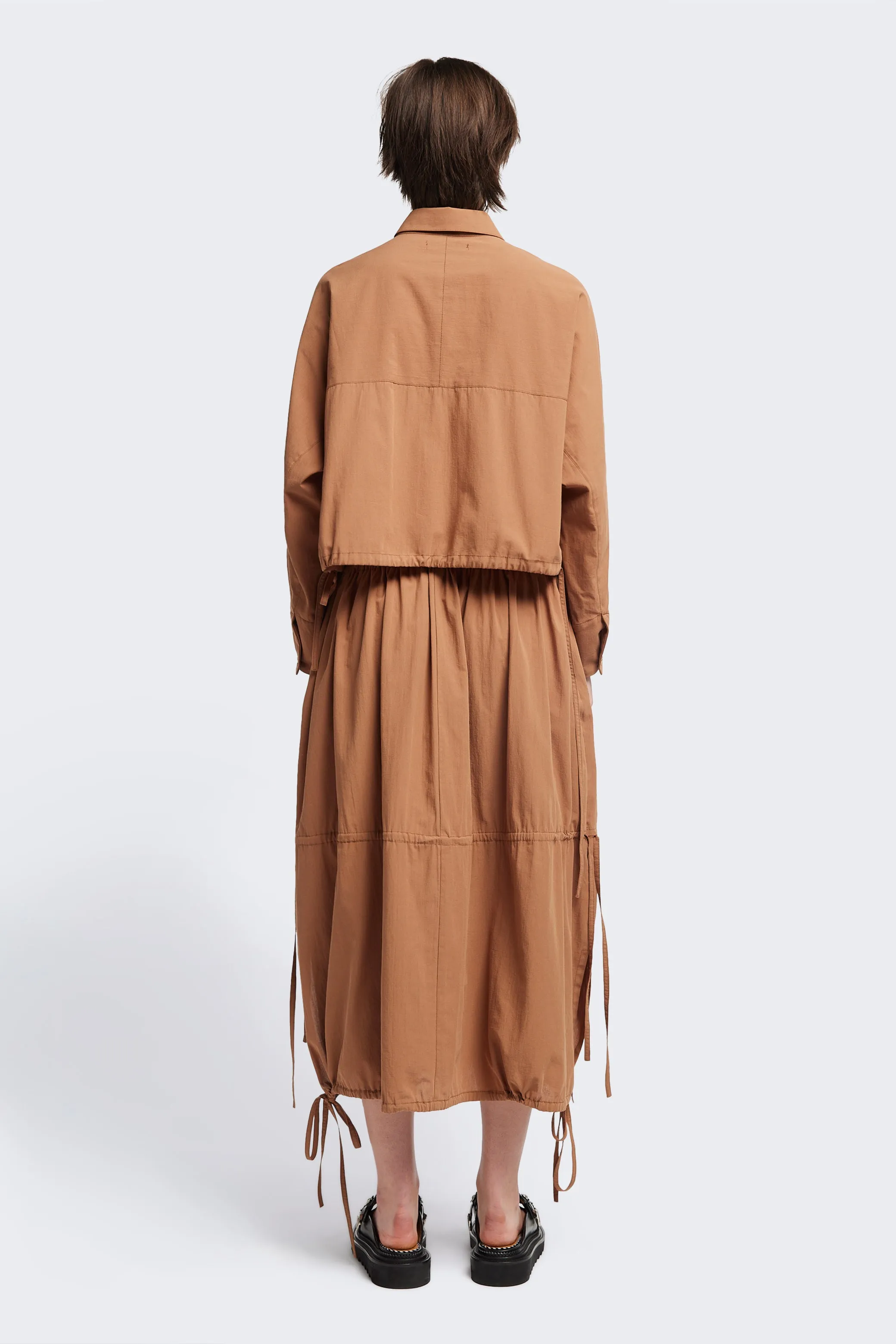 High Elasticity Material Repose Skirt Toffee Brown