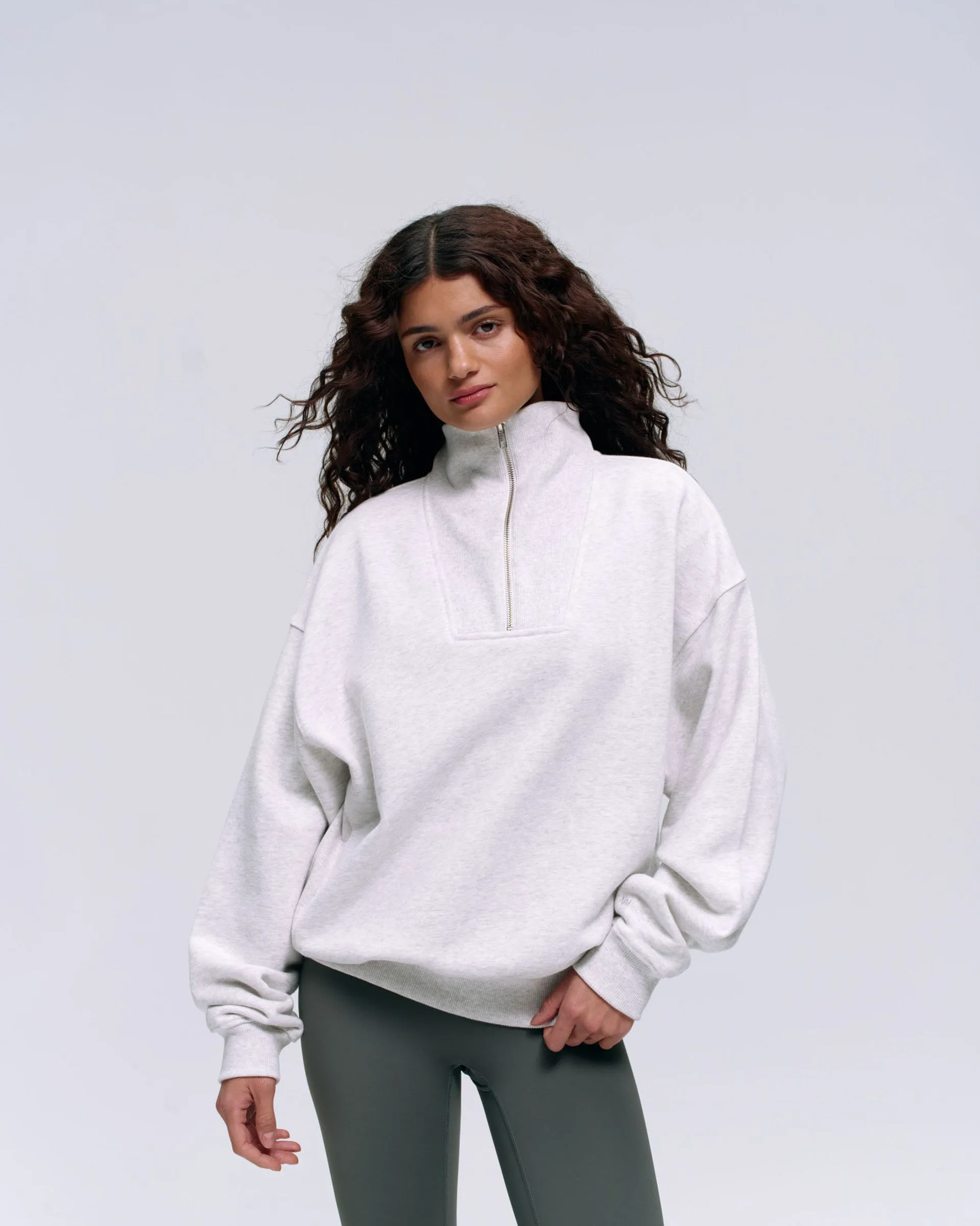 Simple Wear Cozy Gear Relaxed Funnel Neck Zip Sweatshirt - Light Grey Melange