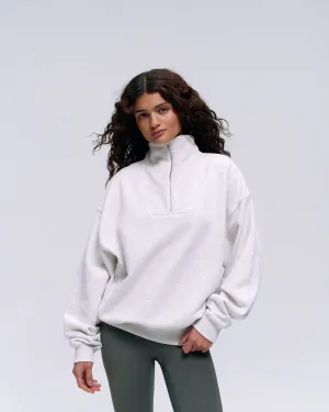 Simple Wear Cozy Gear Relaxed Funnel Neck Zip Sweatshirt - Light Grey Melange