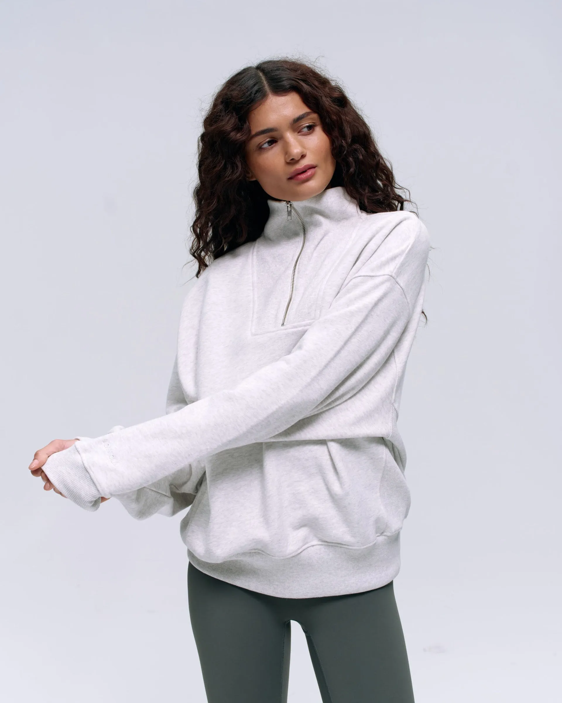 Relaxed Funnel Neck Zip Sweatshirt - Light Grey Melange color fast