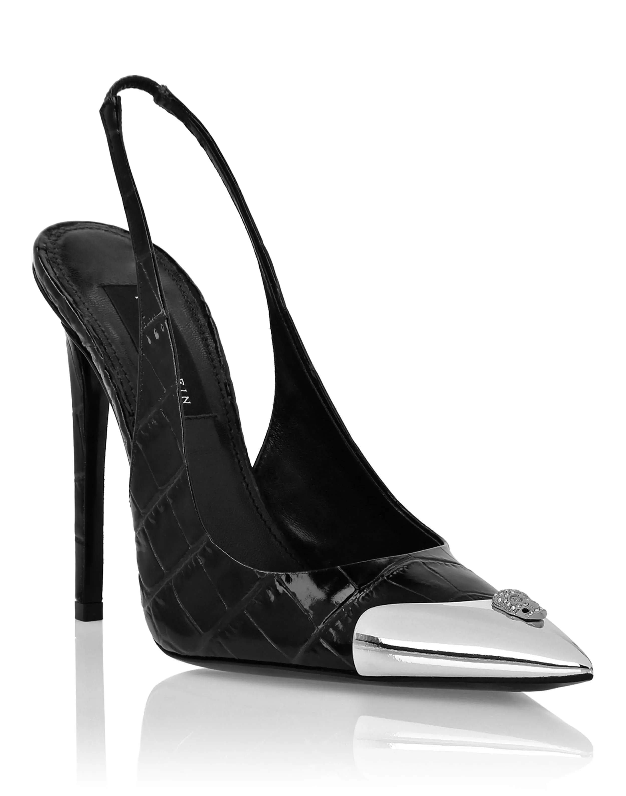 Crocco Slingback High Heels Shoes Skull strass Comfortable Footbed