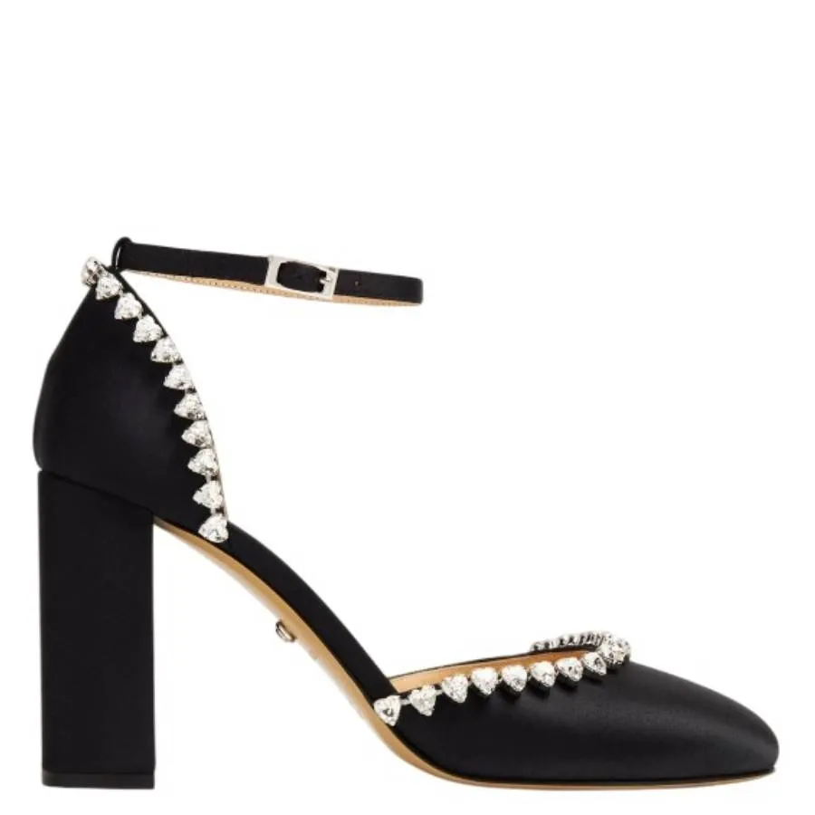 Casual Heels for Work Lightweight Sole Mach & Mach Audrey 95 Crystal Heart Satin Pumps