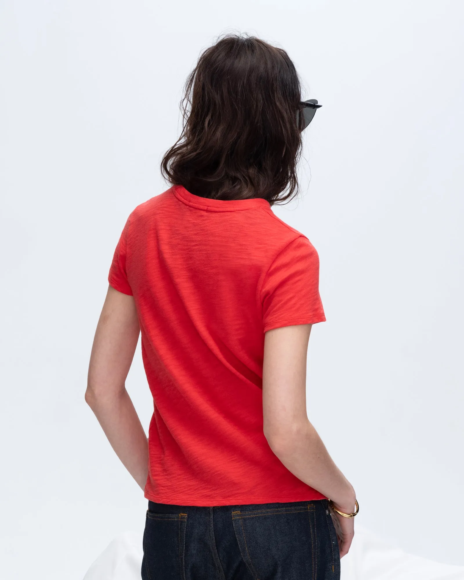 Effortless Daywear Slub Jersey Schoolboy Short Sleeve Crew Neck Tee - Cardinal Red