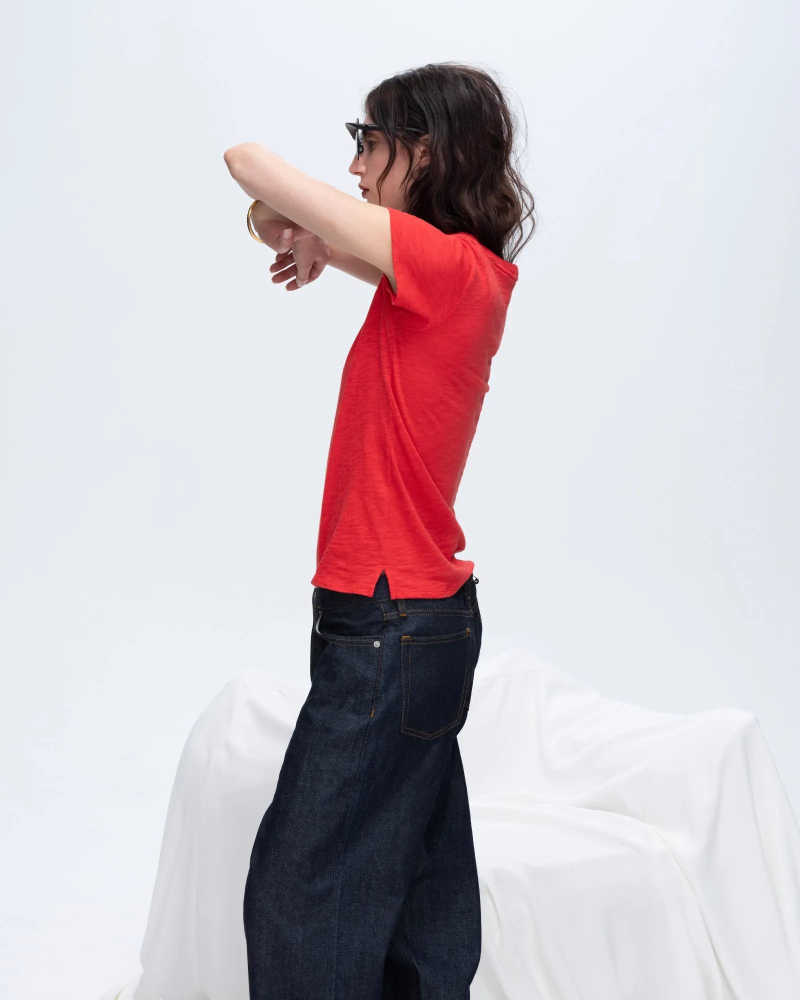 Slub Jersey Schoolboy Short Sleeve Crew Neck Tee - Cardinal Red Flexible Shoulder Seams Solid color purity