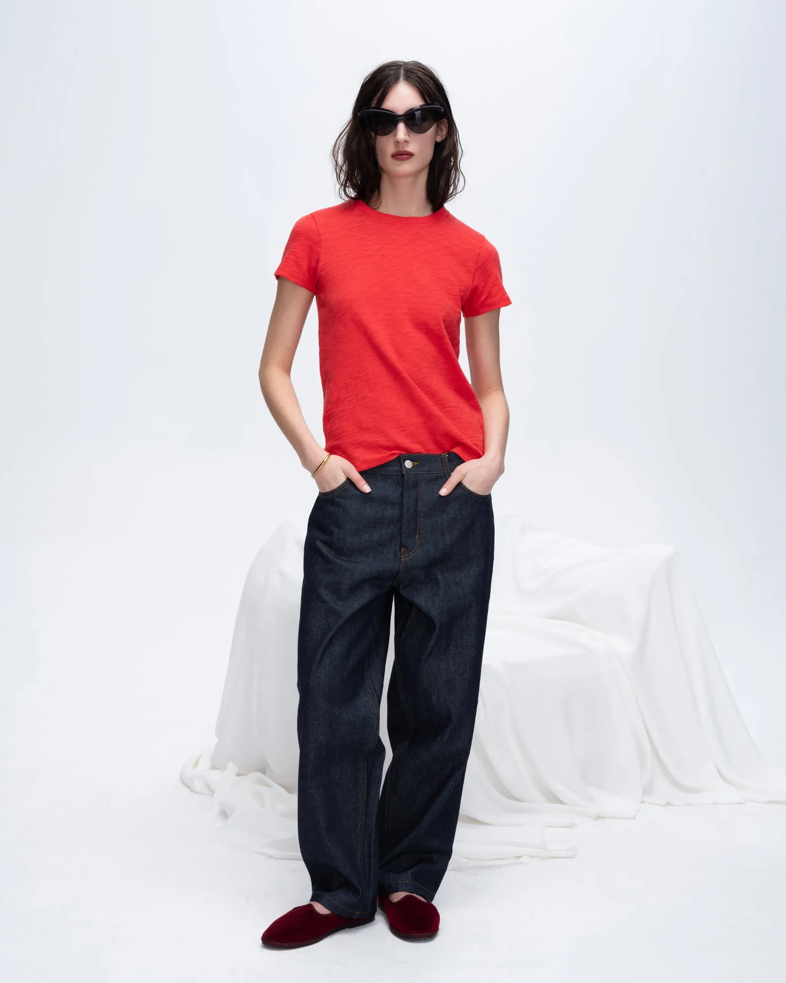 Adjustable Fit Slub Jersey Schoolboy Short Sleeve Crew Neck Tee - Cardinal Red