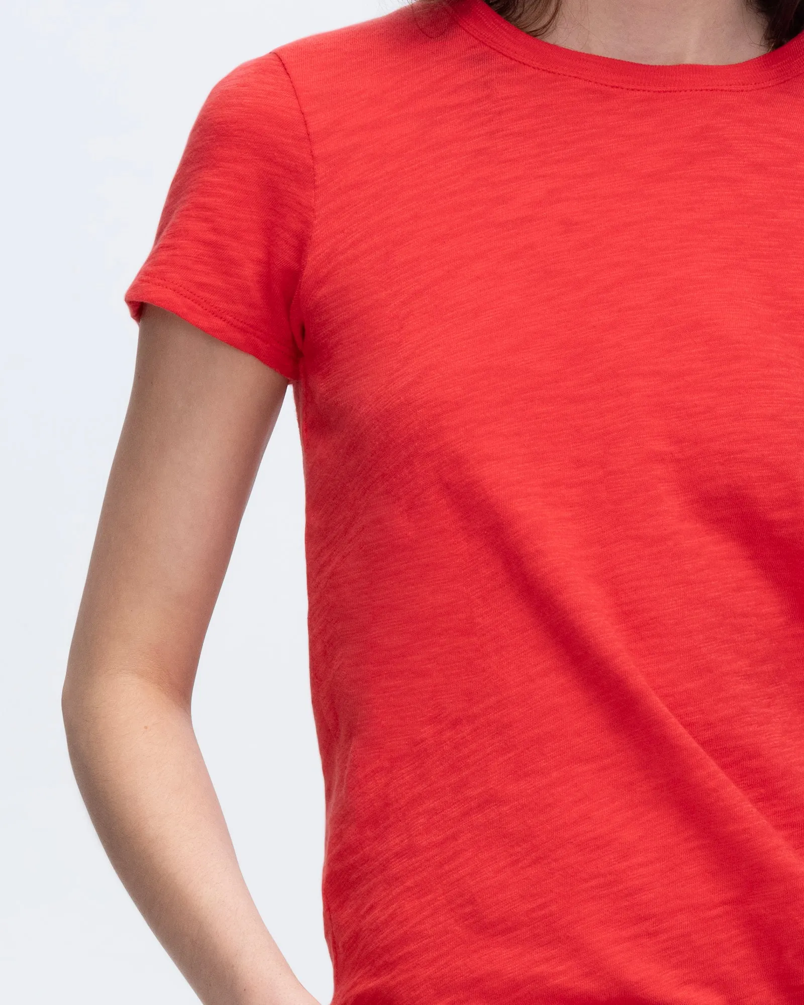 Quick-Dry Fabric Slub Jersey Schoolboy Short Sleeve Crew Neck Tee - Cardinal Red