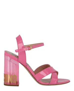Patent Leather Logo Heel Sandals Trendy