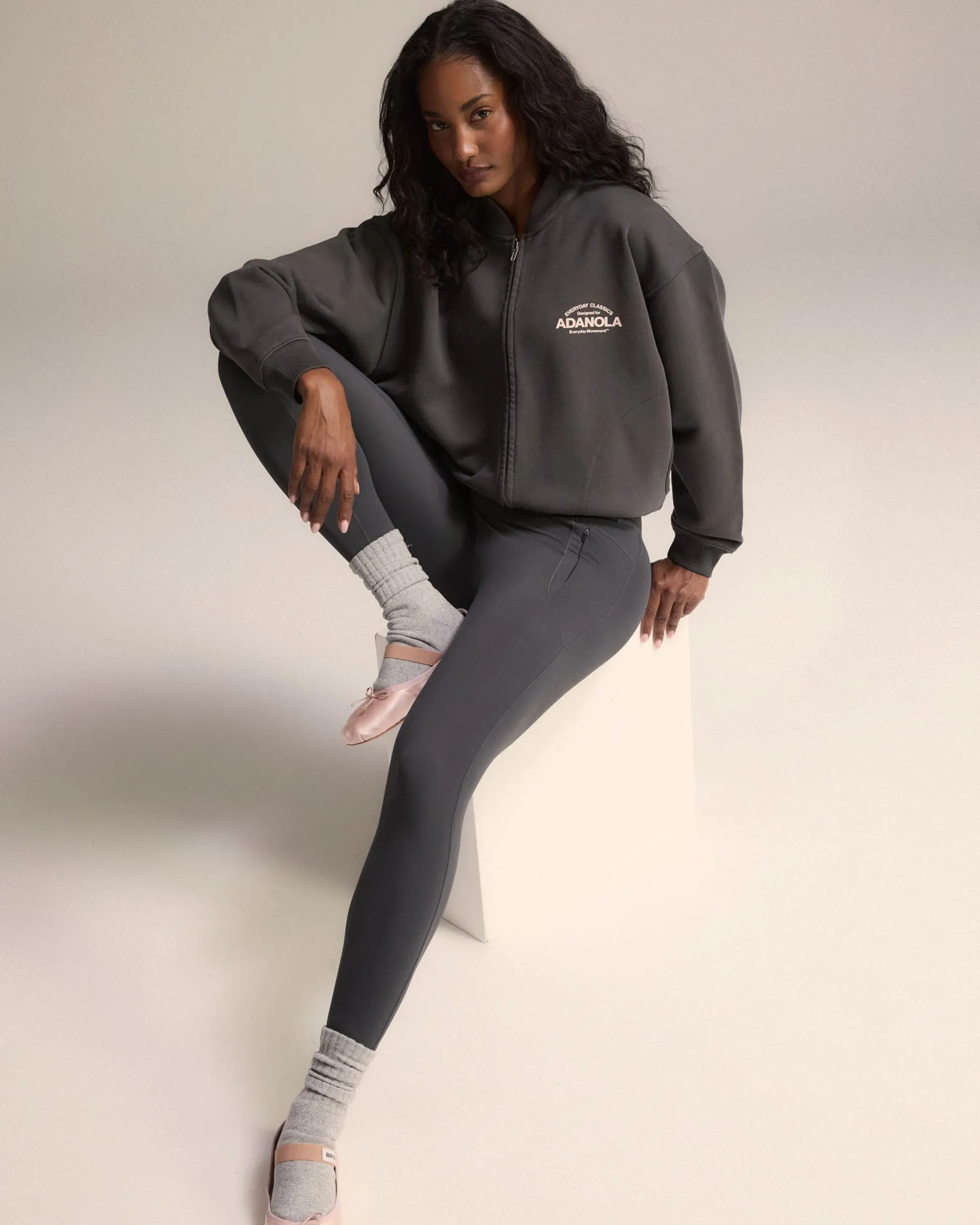Lounge Style Contrast Trim Classics Distressed Full Zip Sweatshirt - Charcoal Grey/Blush Pink