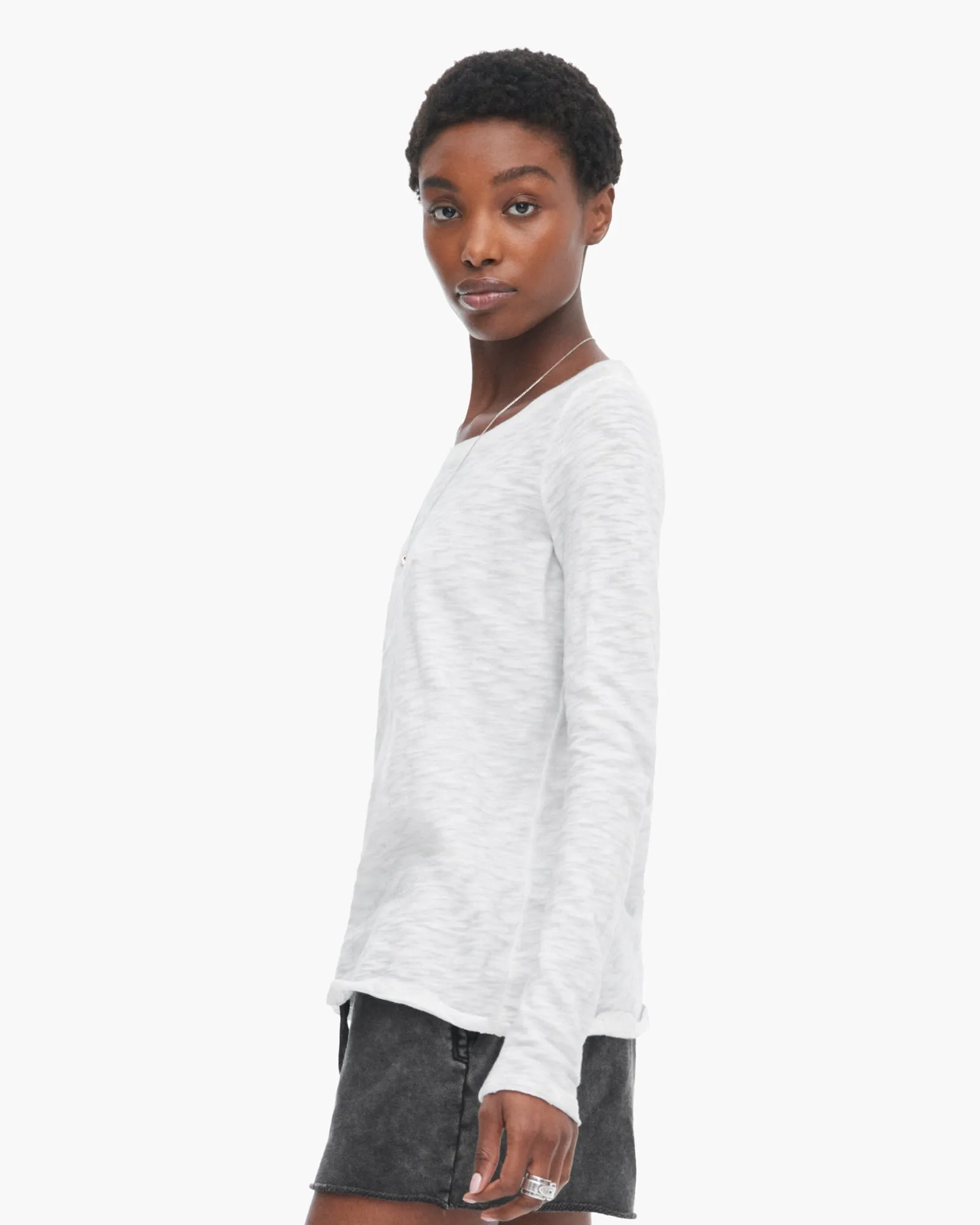 cotton material Trendy Design Sublime Wash Slub Jersey Long Sleeve Destroyed Crew - Silver