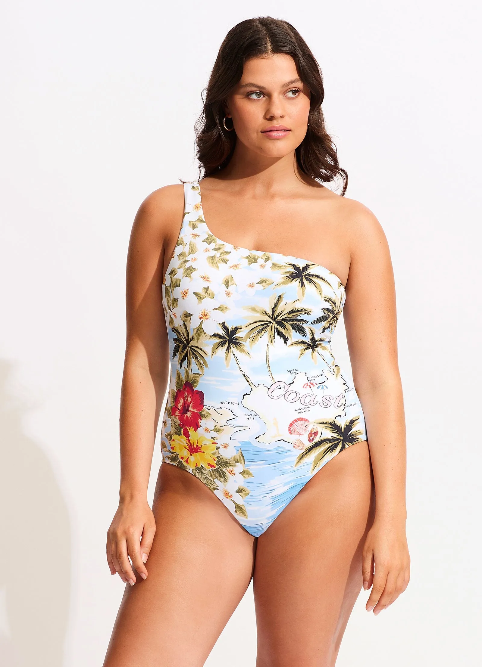 Coast To Coast One Shoulder One Piece - Powder Blue Secure Hold Multi Panel Construction