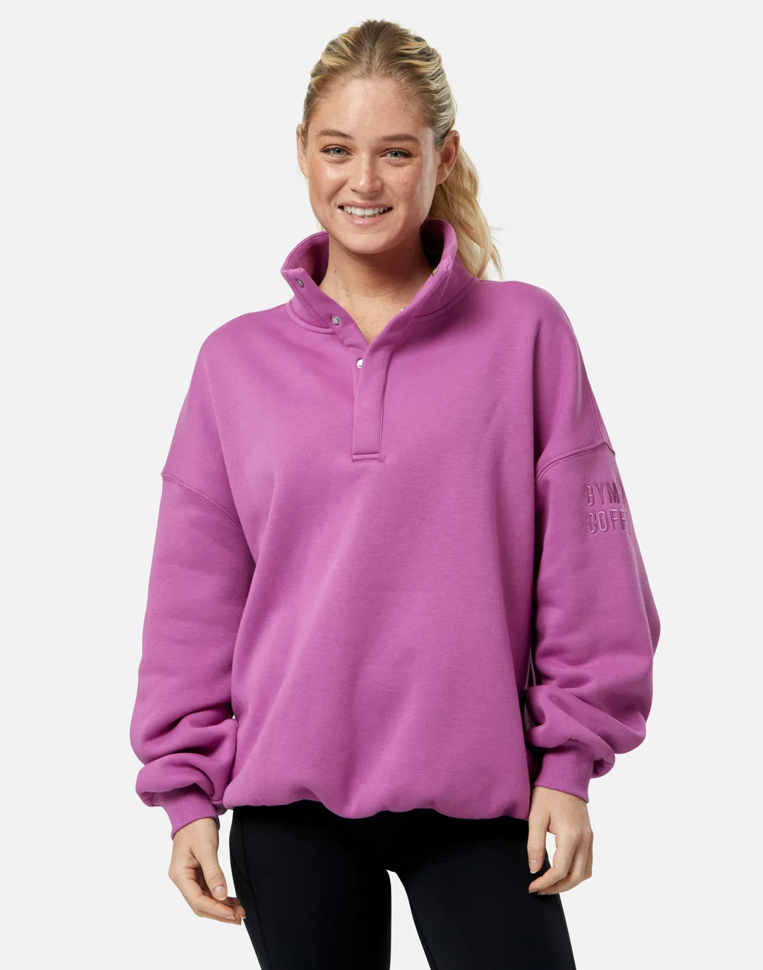 Comfy All Day Snap Collar Sierra Sweatshirt in Crisp Pink