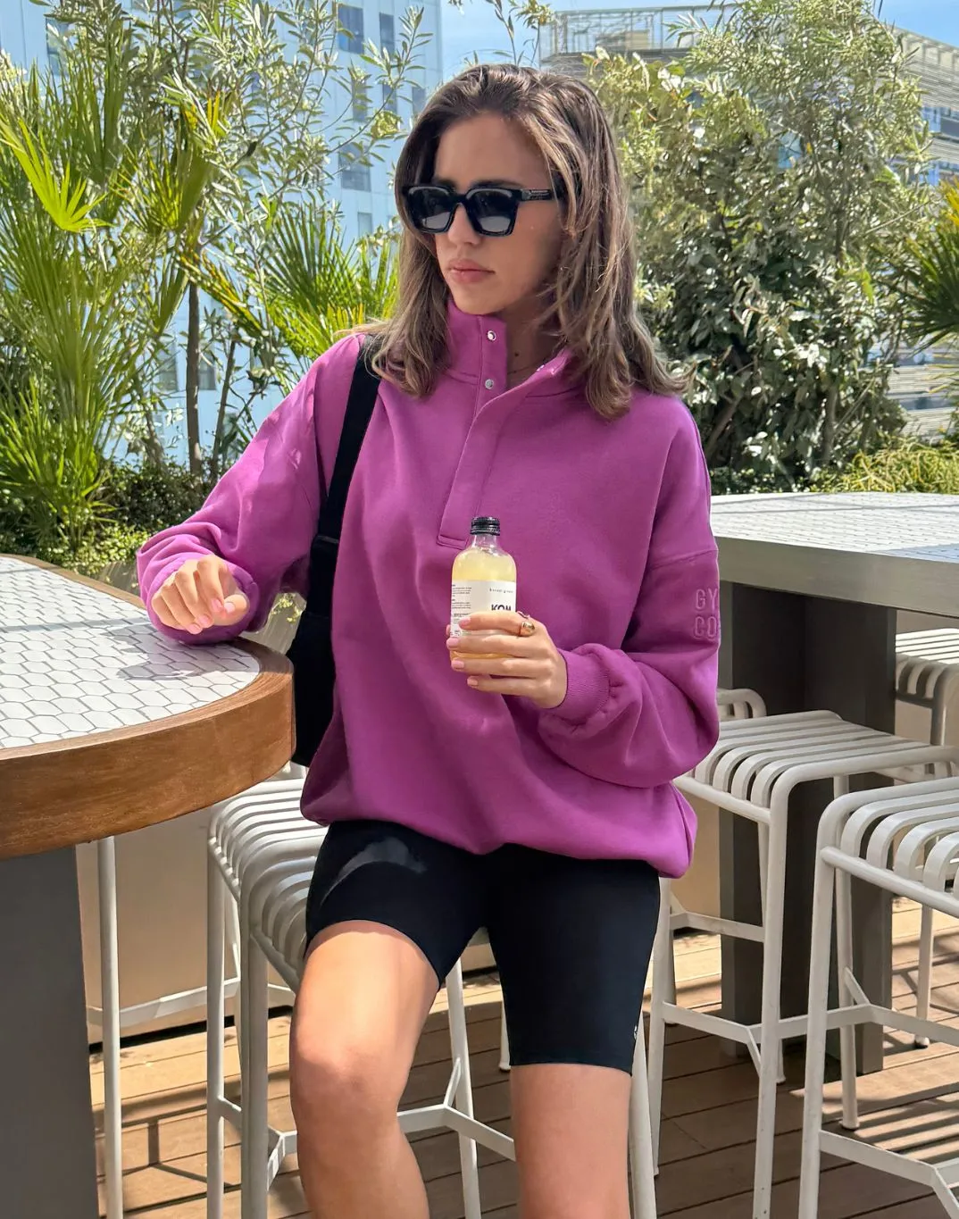 Snap Collar Sierra Sweatshirt in Crisp Pink Modern Fit Sporty Fashion