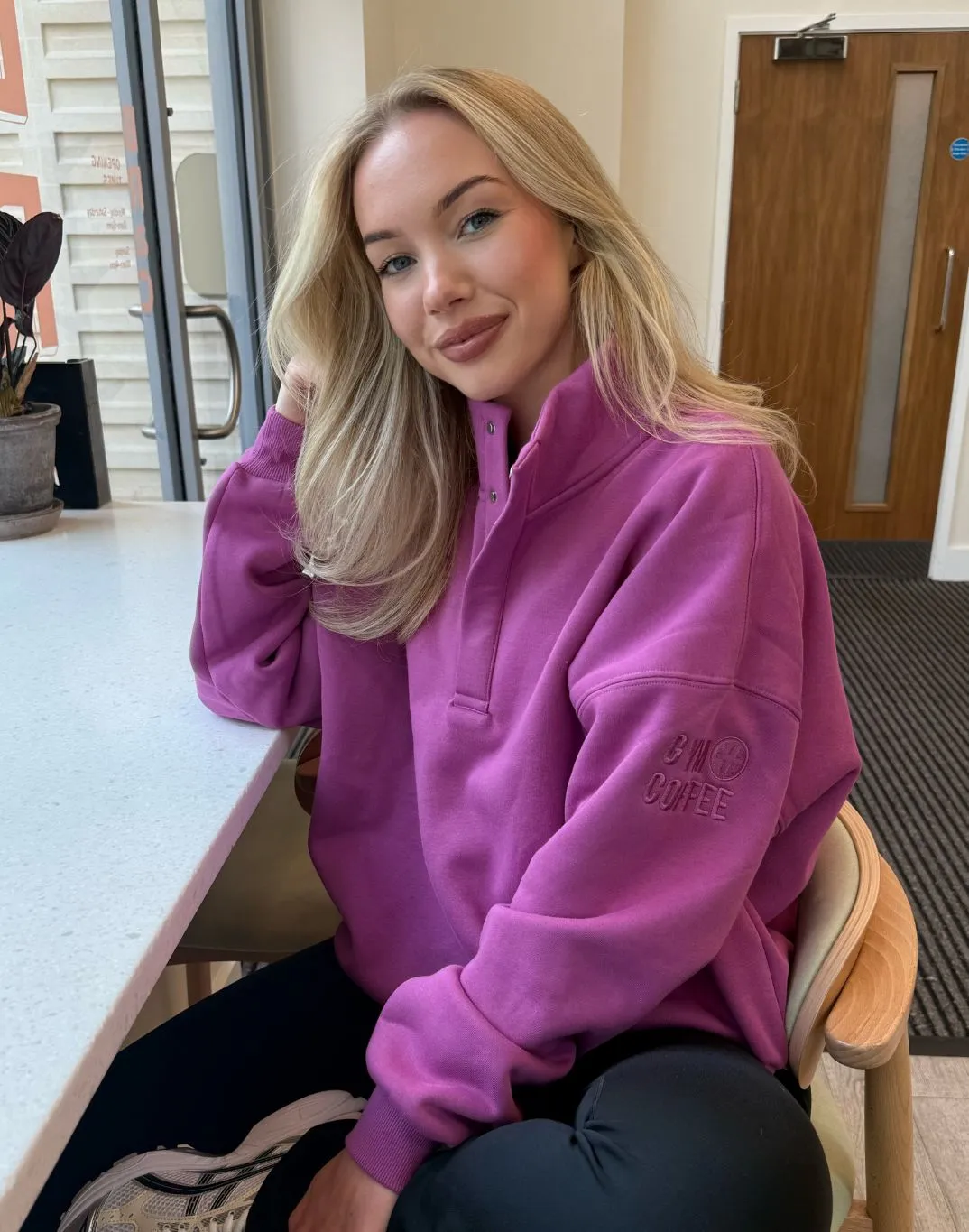 Essential Layer Snap Collar Sierra Sweatshirt in Crisp Pink