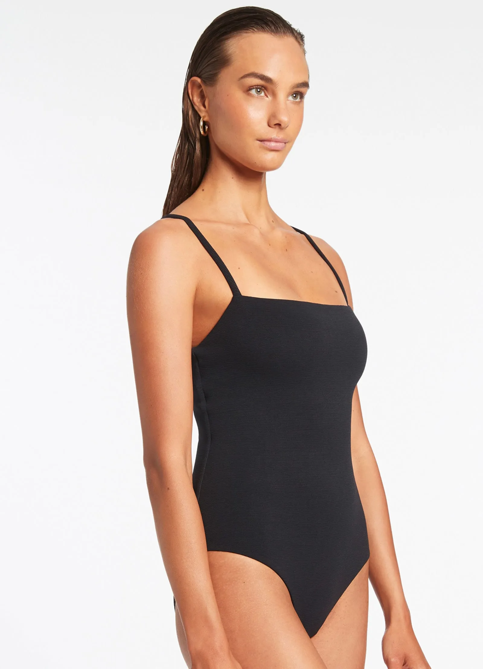 Isla Rib Minimal Tank One Piece - Black Convertible Design All-Weather
