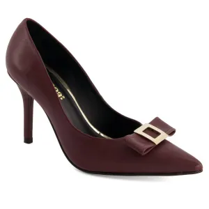 Shock Resistance Women's Fashion Bow Stiletto Pumps In Burgundy