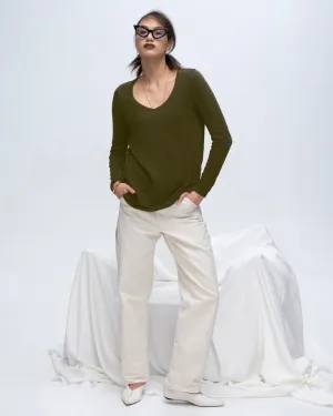 Slub Jersey Long Sleeve V-Neck Tee - Army Chill Vibes Comfort Stretch Wear