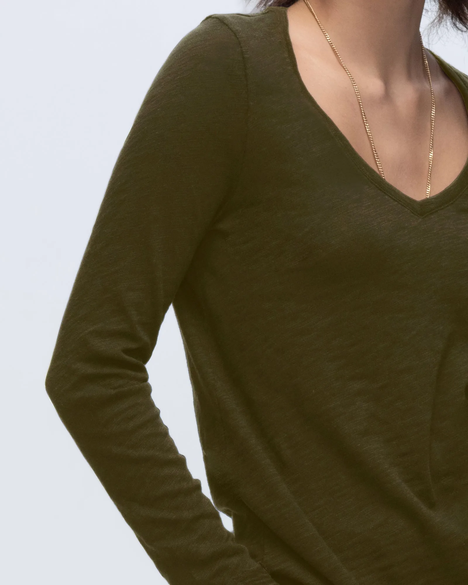 Slub Jersey Long Sleeve V-Neck Tee - Army Classic Comfort