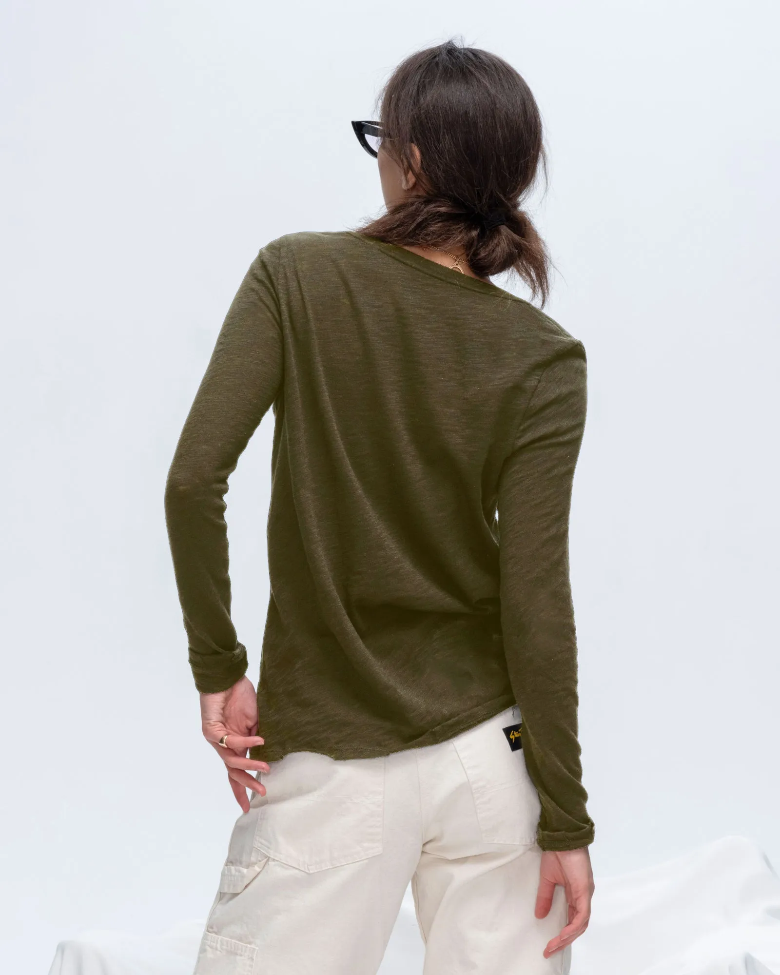 Slub Jersey Long Sleeve V-Neck Tee - Army WrinkleResistant Texture