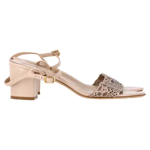 Salvatore Ferragamo Laser Cut Sandal Heels in Nude Leather Fashionable Boots Bold Wedding Heels