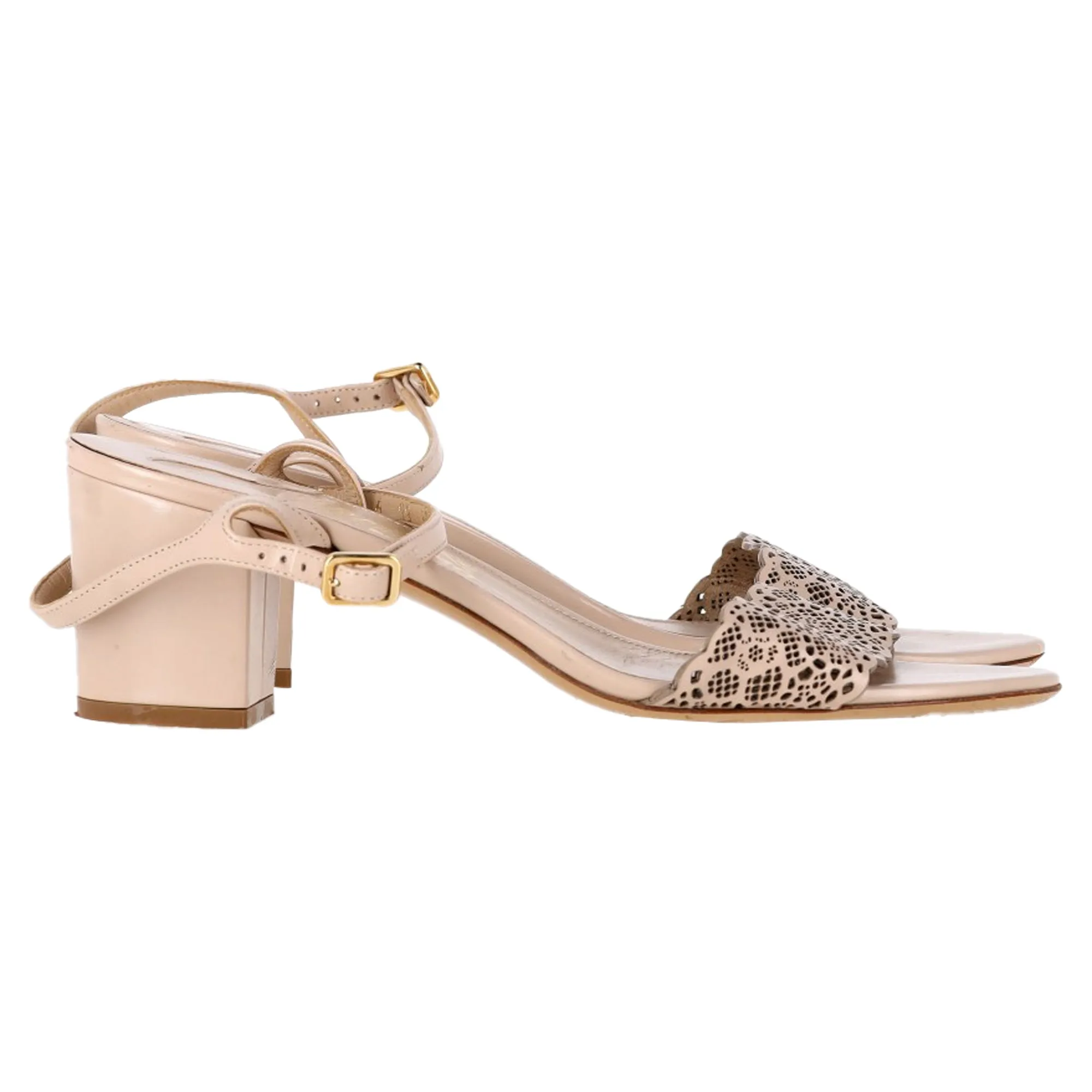 Salvatore Ferragamo Laser Cut Sandal Heels in Nude Leather Fashionable Boots Bold Wedding Heels