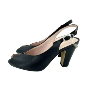 Evening Pumps Leather Peep Toe Slingback Pumps In Black