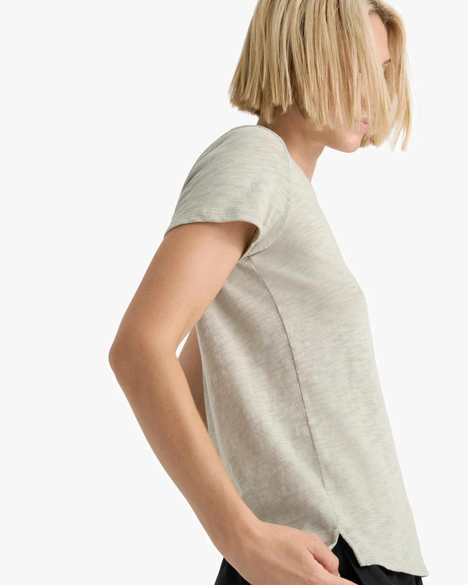 Floral freshness Slub Jersey Schoolboy Short Sleeve Crew Neck Tee - Abbey Stone