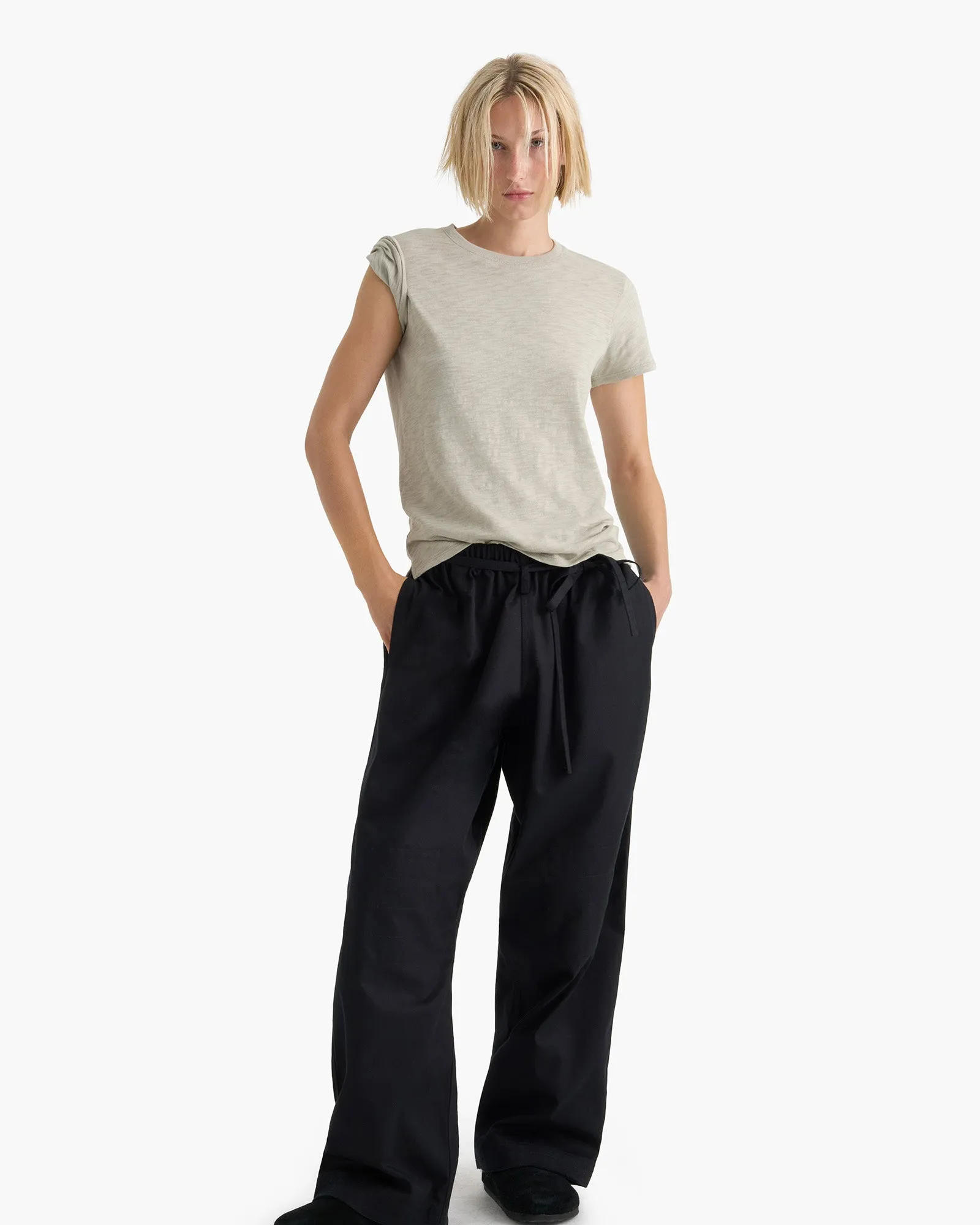 Slub Jersey Schoolboy Short Sleeve Crew Neck Tee - Abbey Stone ReinforcedHems Roomy Waistband